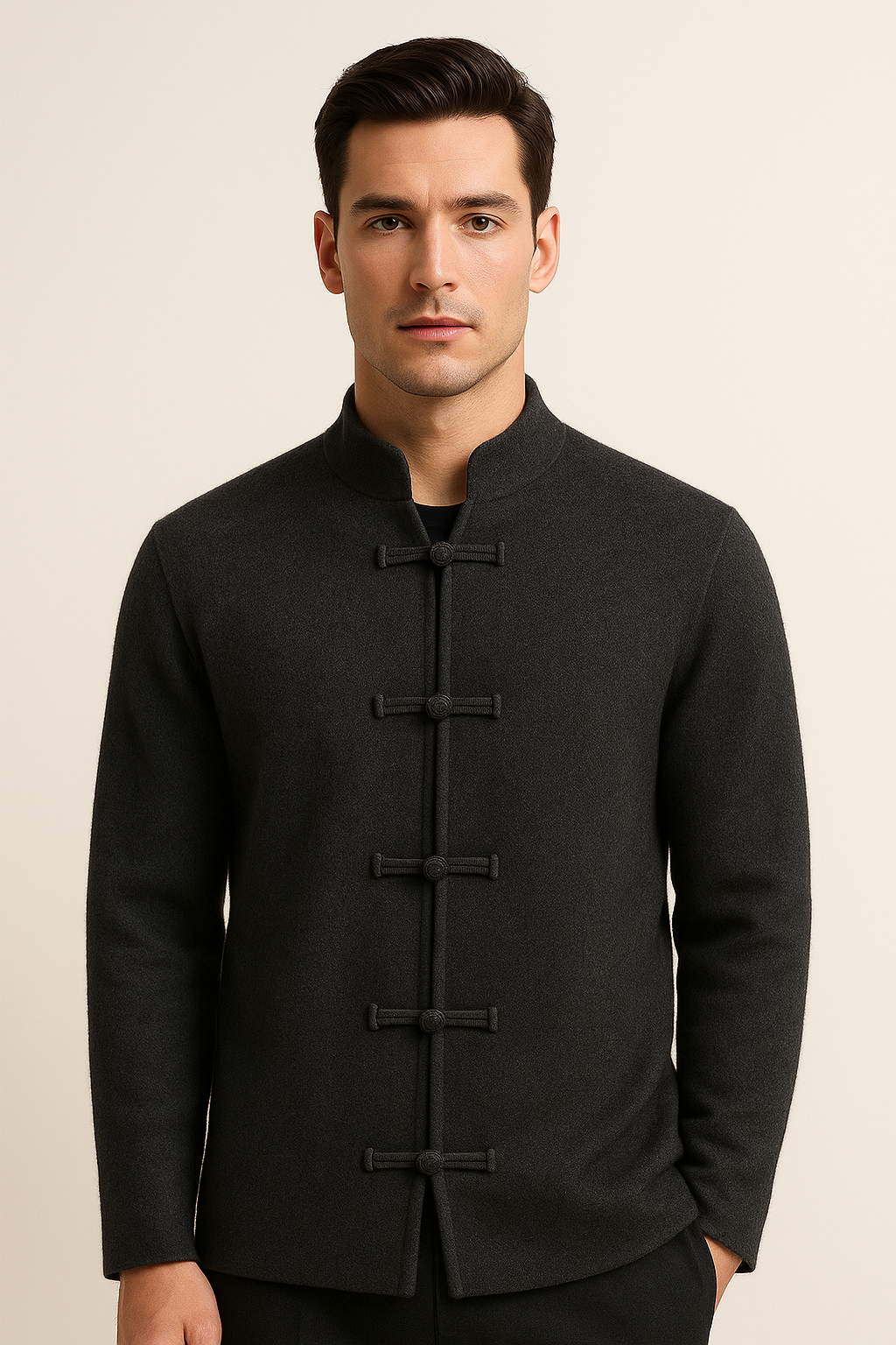 Lunaro Mandarin Wool Dark Grey