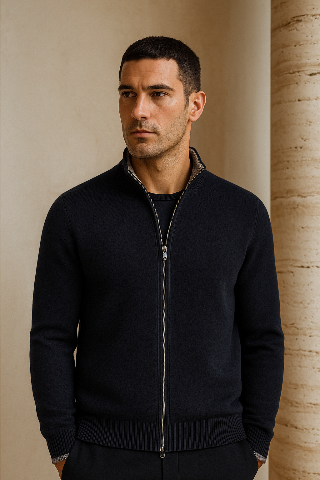 Terenzo Zip Cardigan Navy