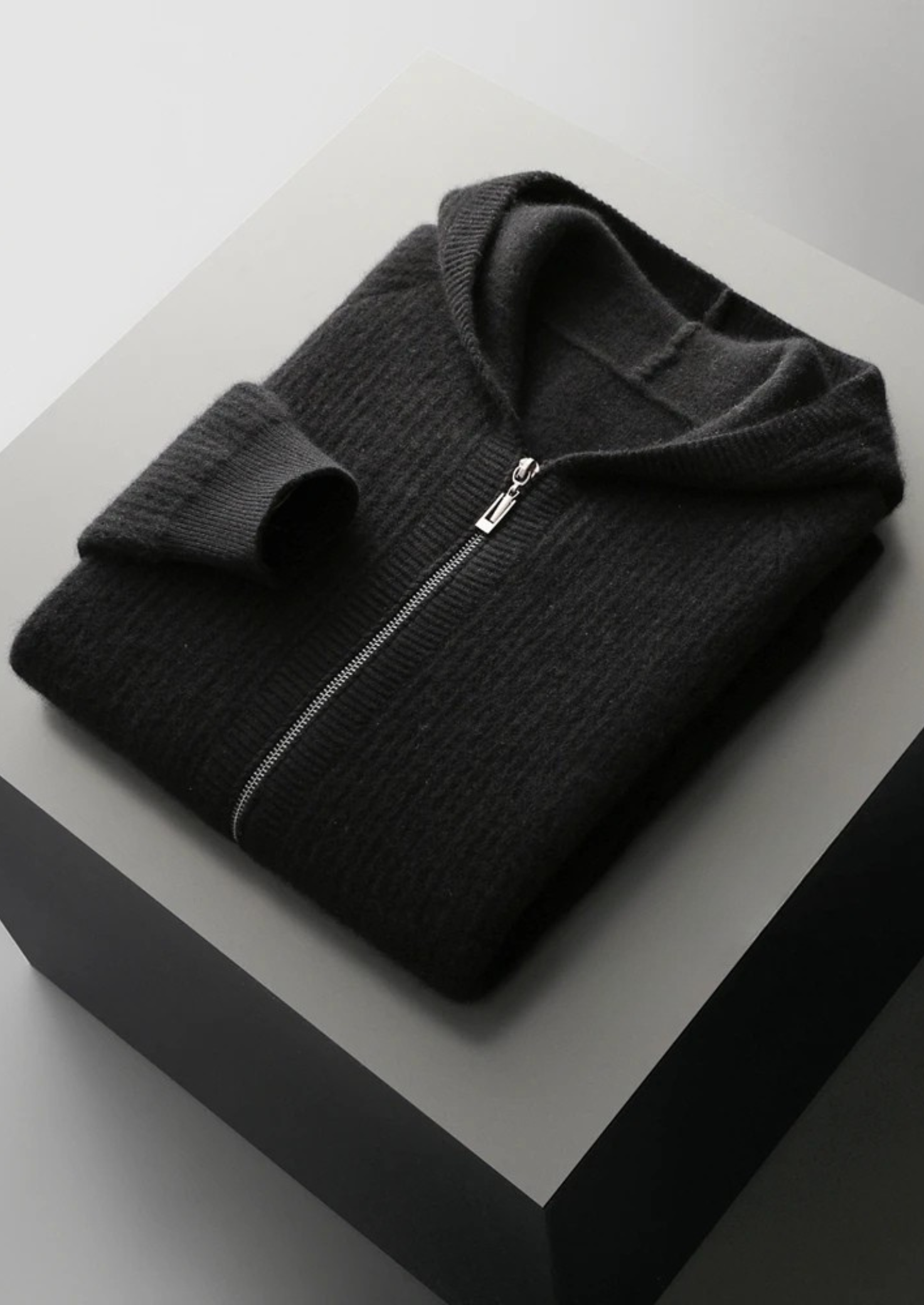 MERVENS PURE EXTRA-FINE MERINO WOOL RIBBED ZIPPER HOODIE