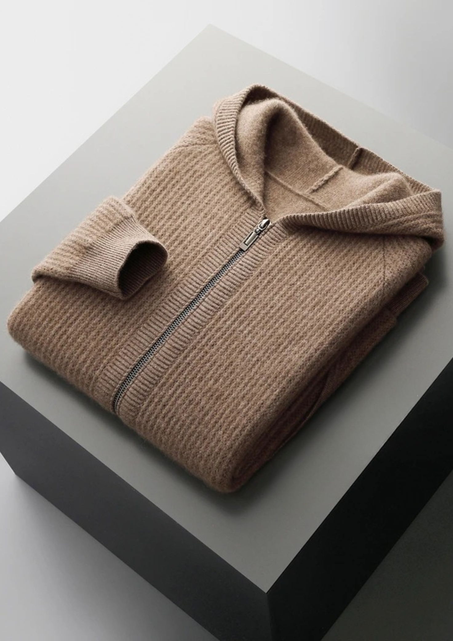 MERVENS PURE EXTRA-FINE MERINO WOOL RIBBED ZIPPER HOODIE