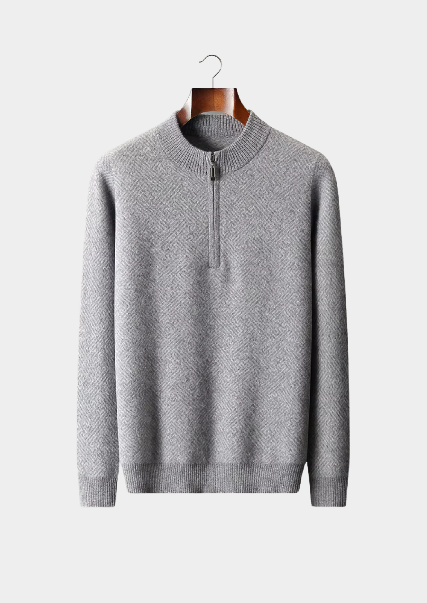 PREMIUM CASHMERE PATTERNED HALF-ZIP SWEATER