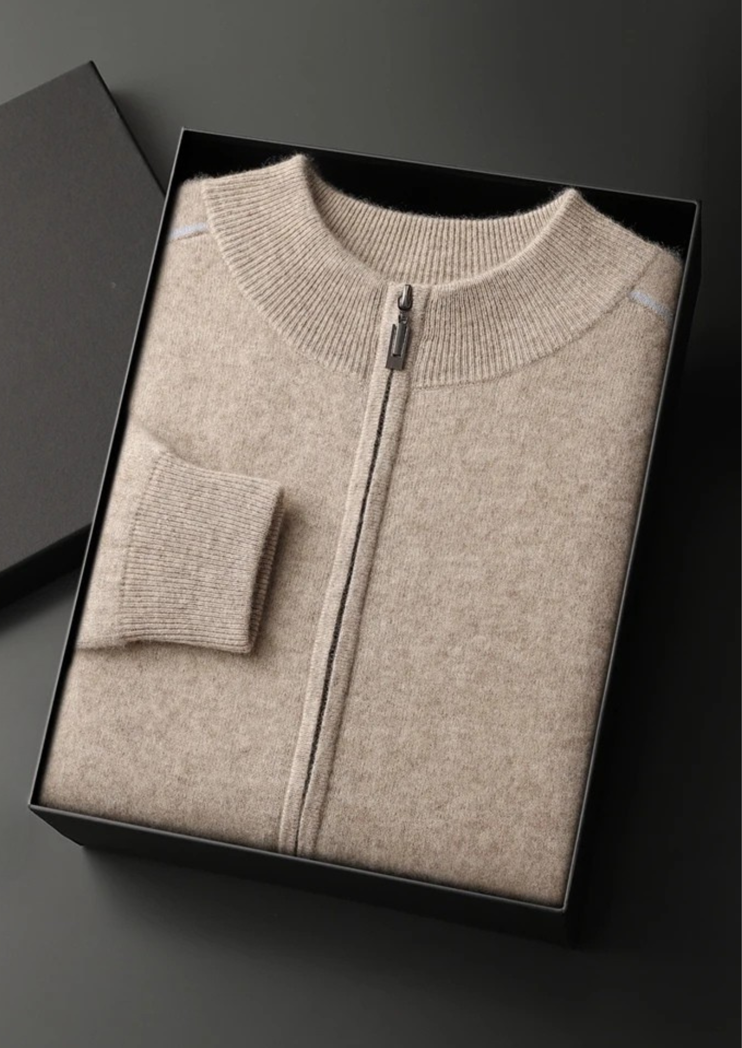 PREMIUM CASHMERE TWO TONE ZIP CARDIGAN