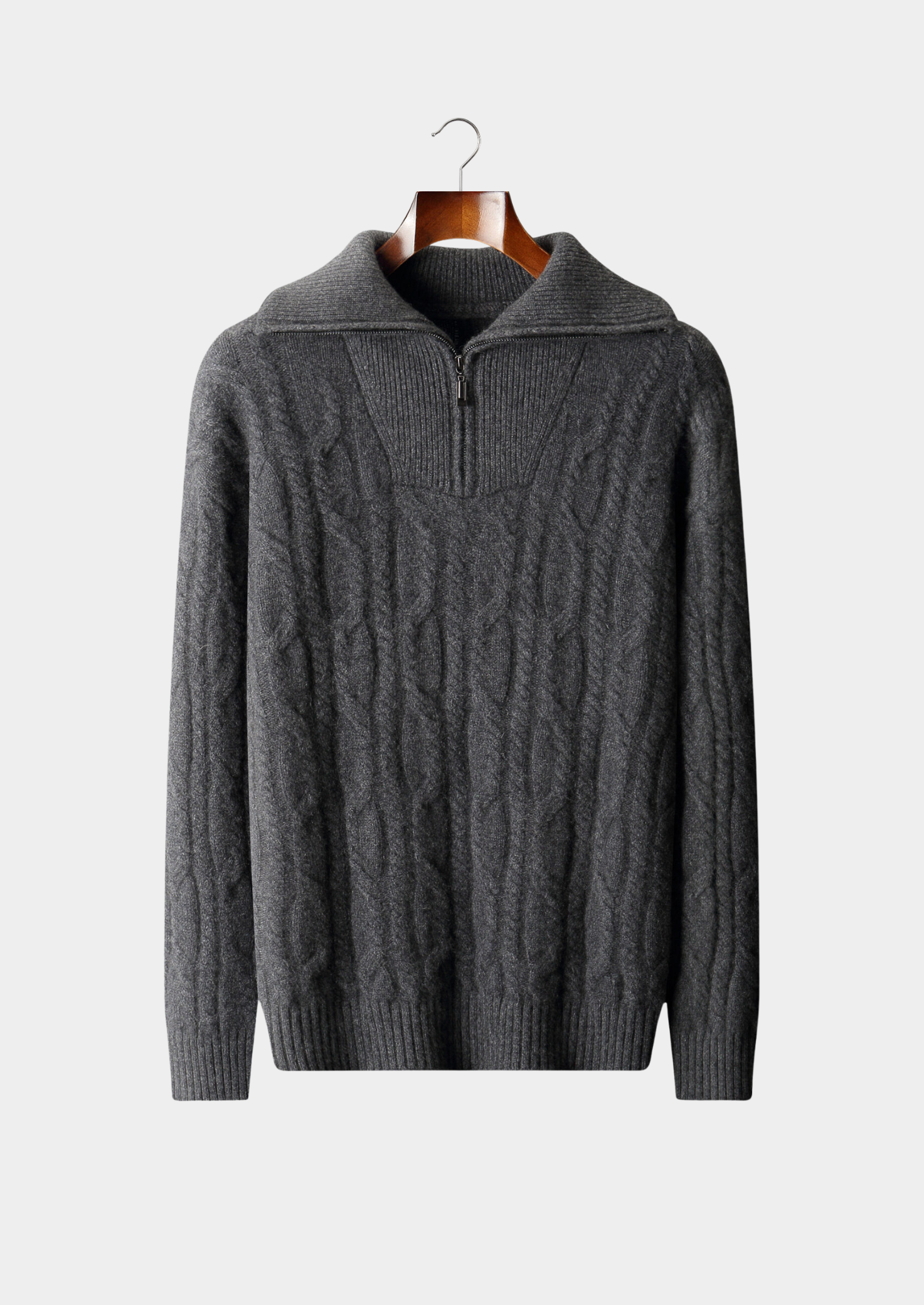 PURE CASHMERE CABLE HALF ZIP SWEATER