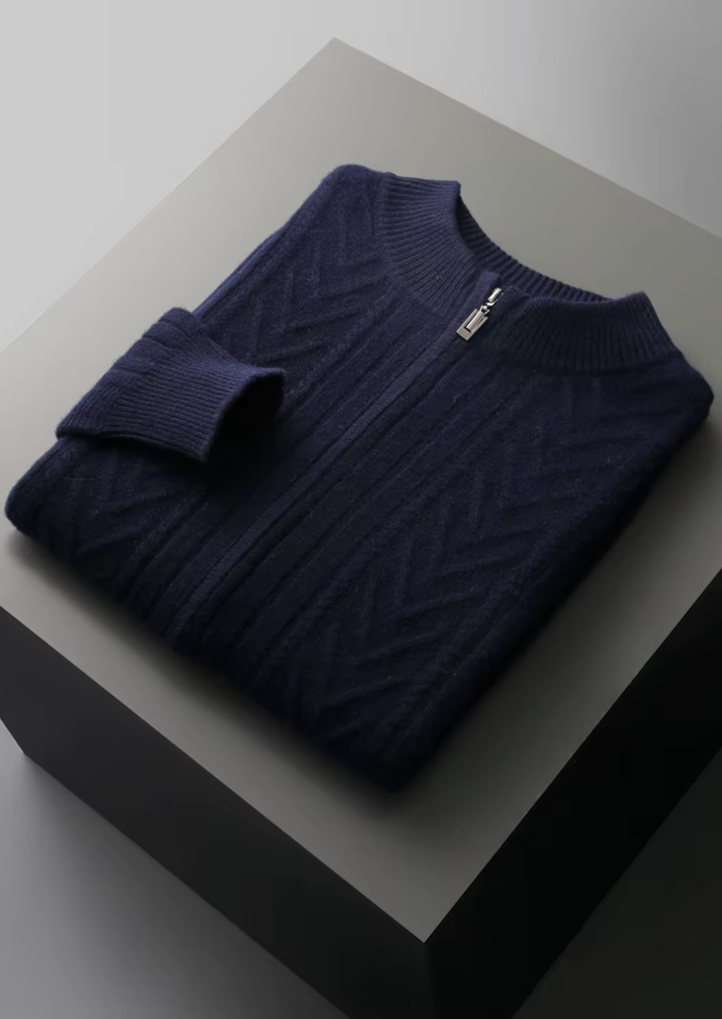 PURE EXTRA-FINE MERINO WOOL PATTERNED ZIP CARDIGAN