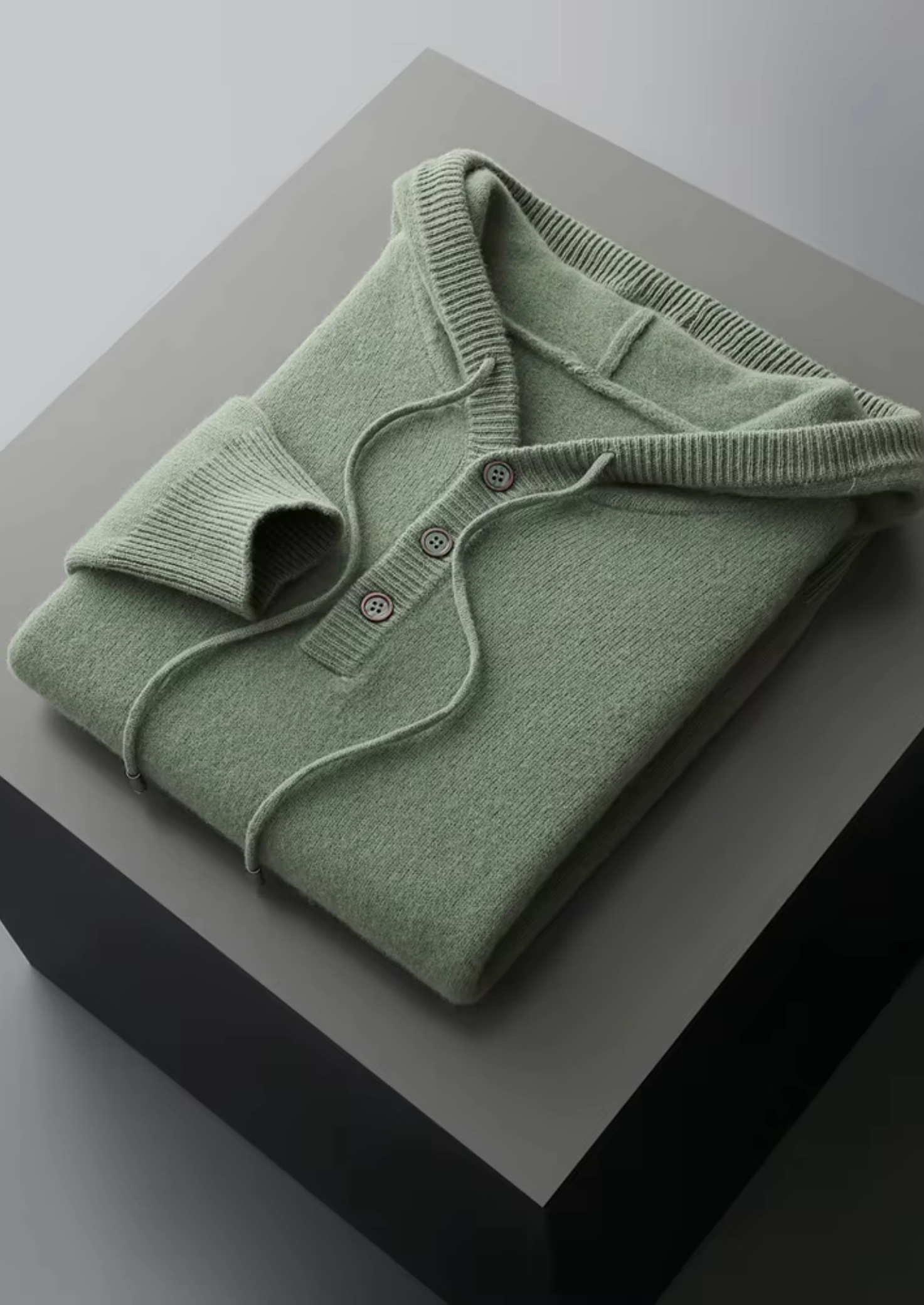 PURE EXTRA-FINE MERINO WOOL BUTTON HOODIE