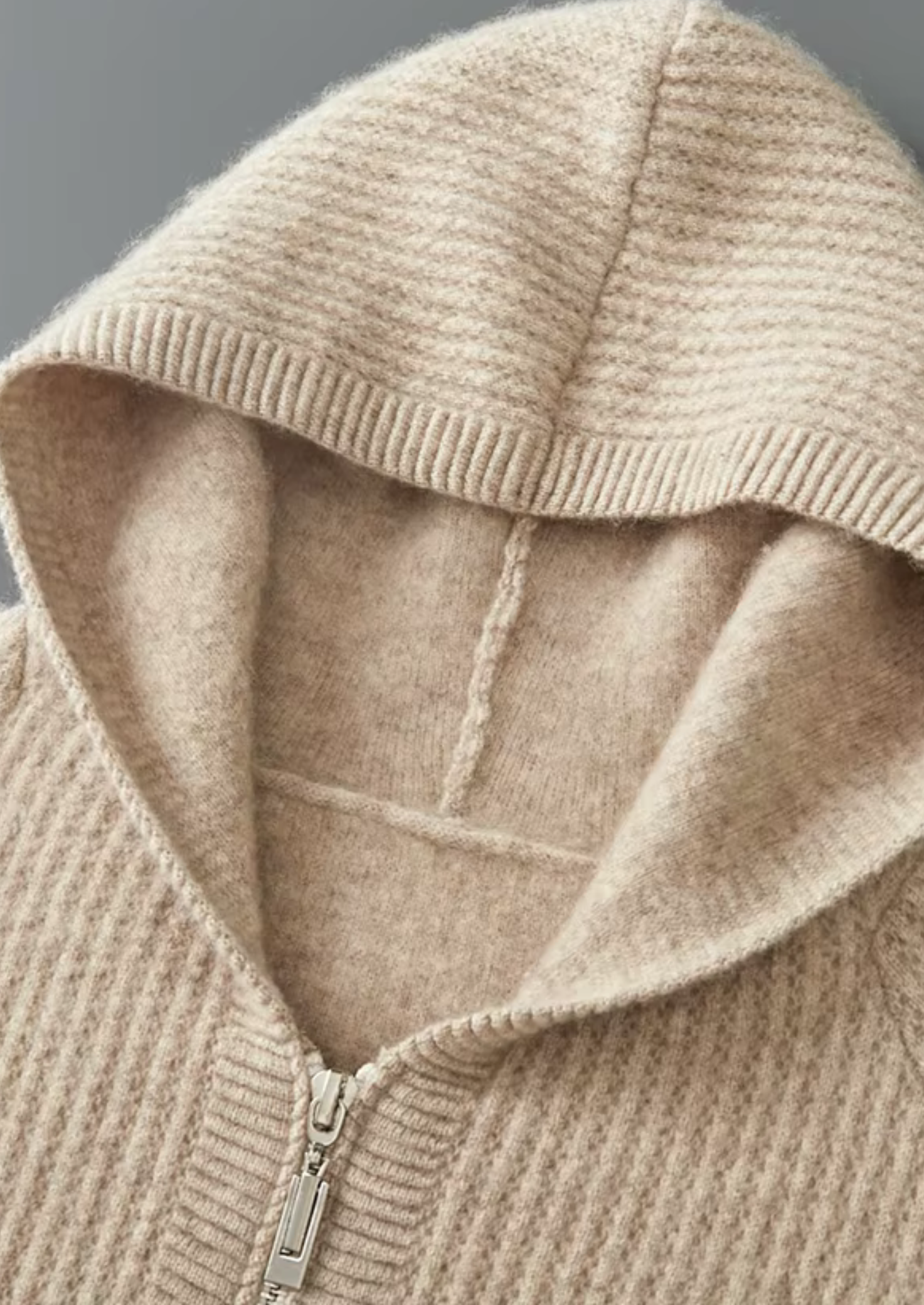 MERVENS PURE EXTRA-FINE MERINO WOOL RIBBED ZIPPER HOODIE