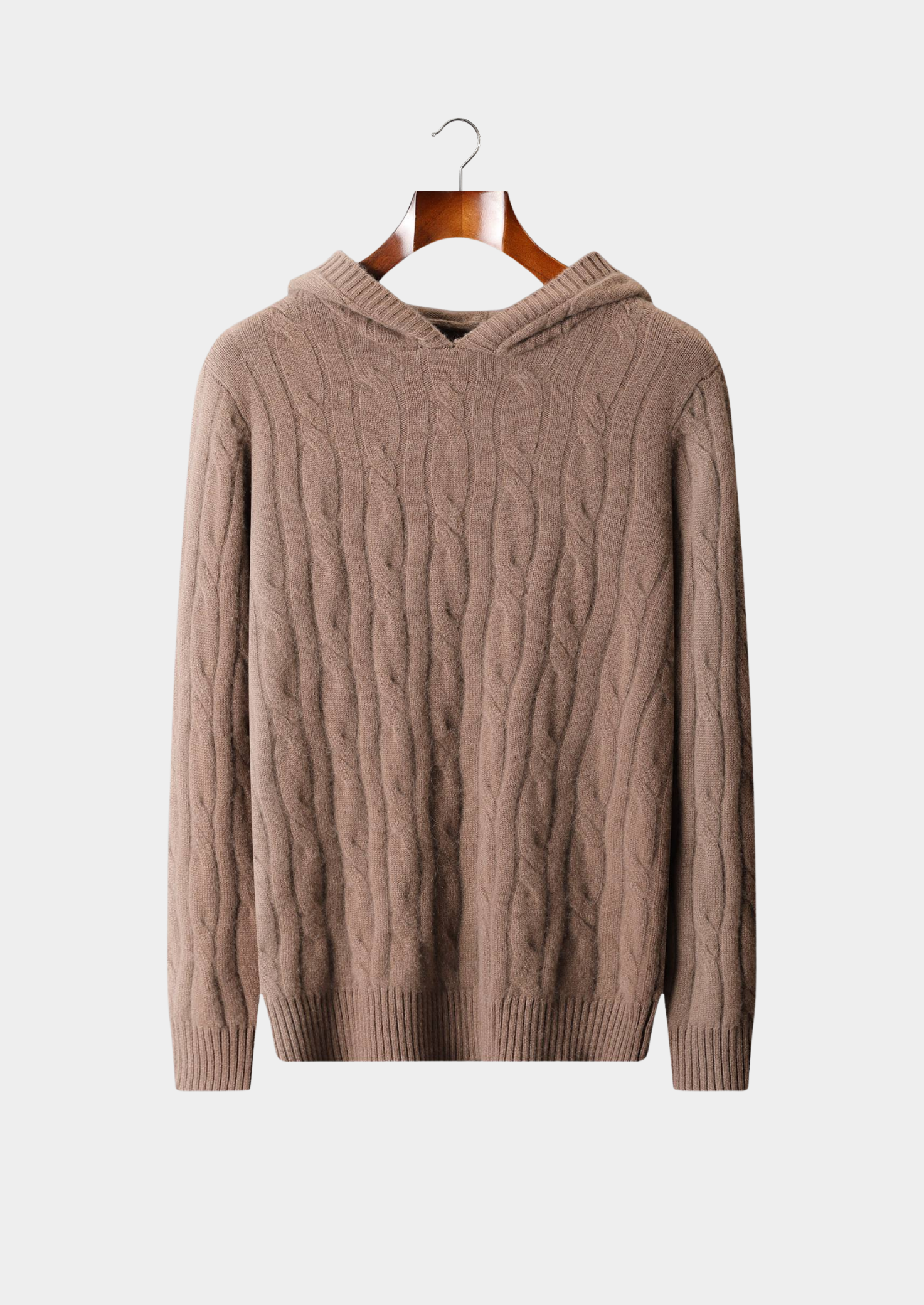 PURE CASHMERE CABLE KNIT HOODIE