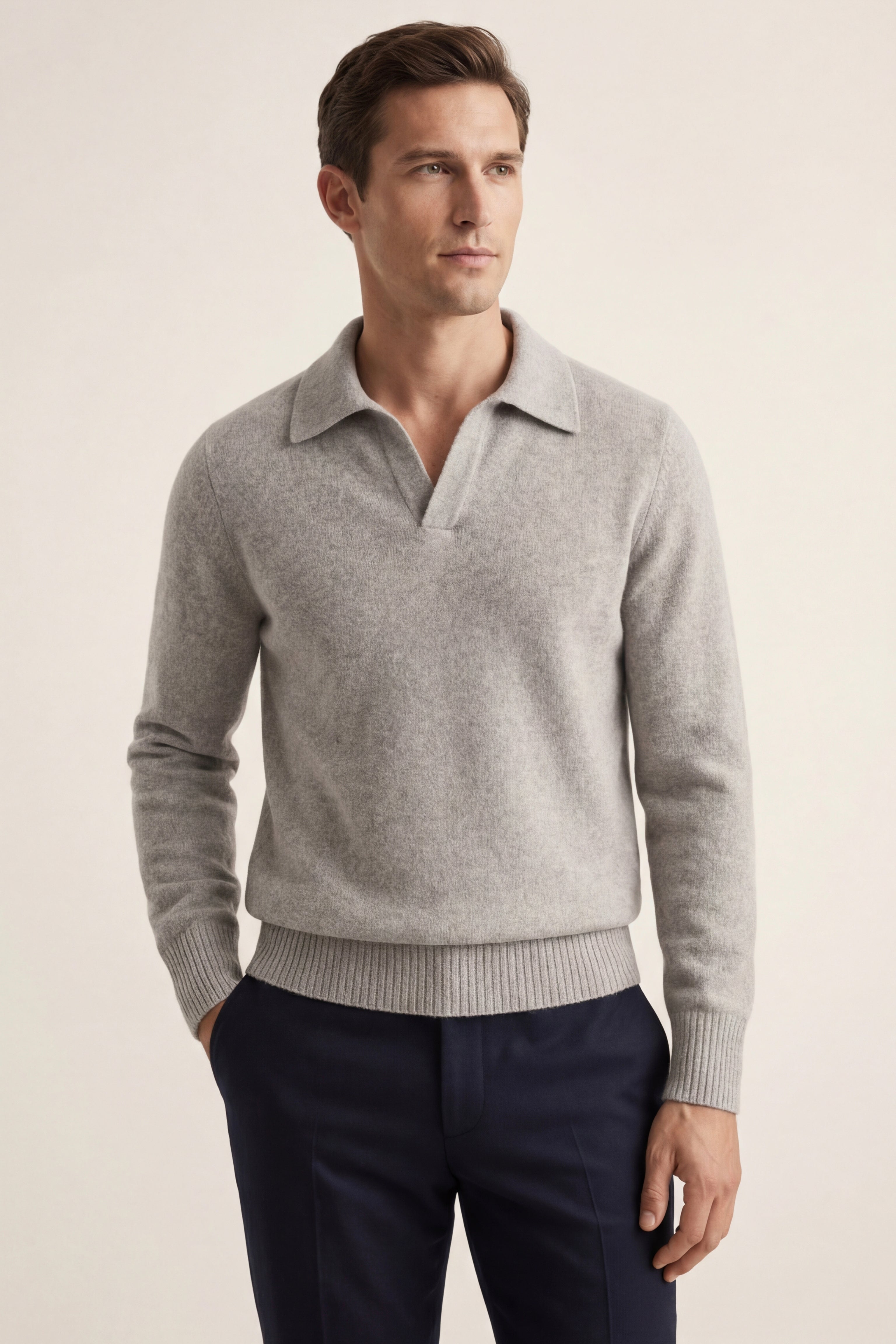 Marencio Cashmere Polo Knit Grey
