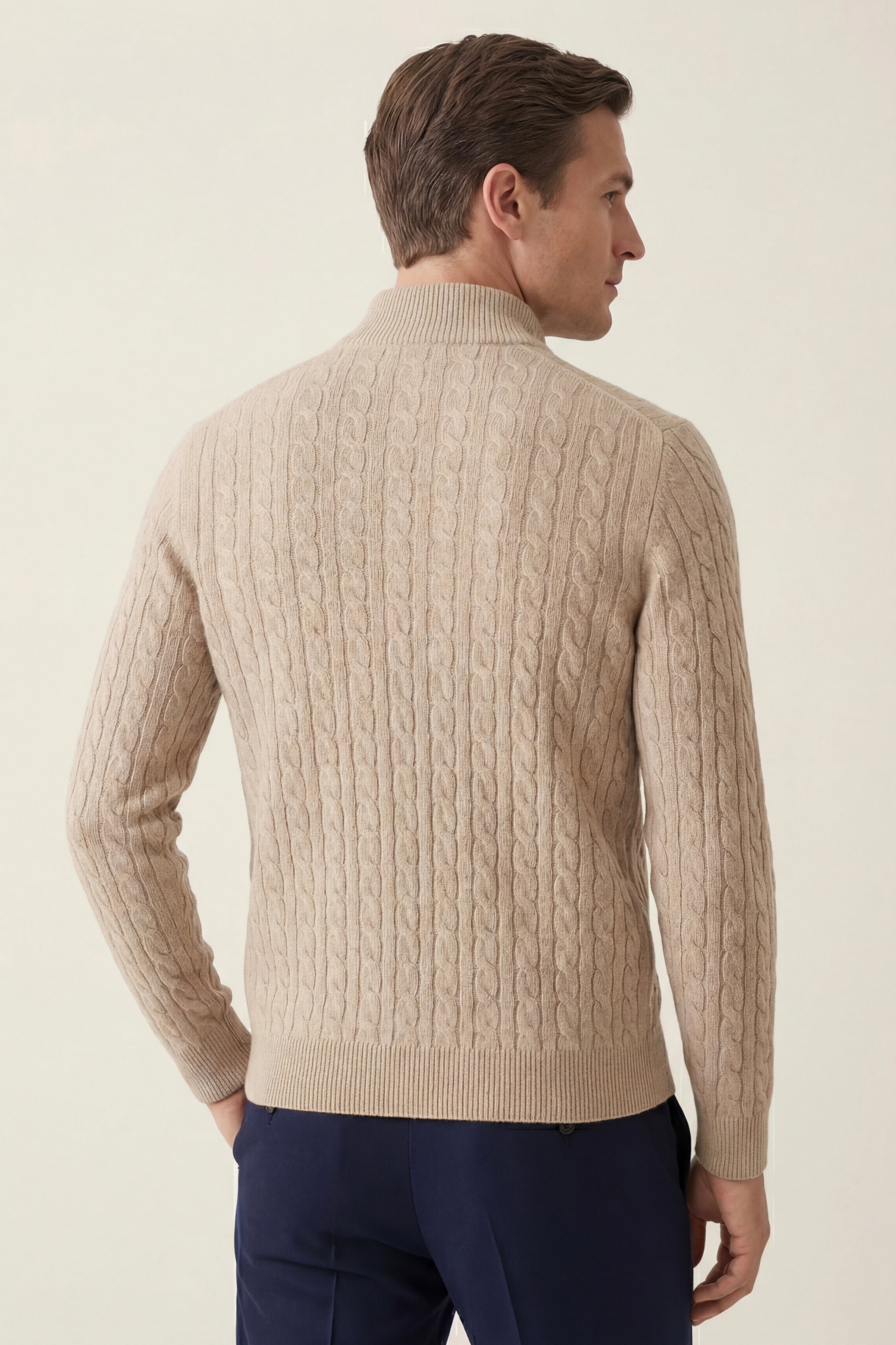 Lerano Cashmere Half-Zip Knit Beige