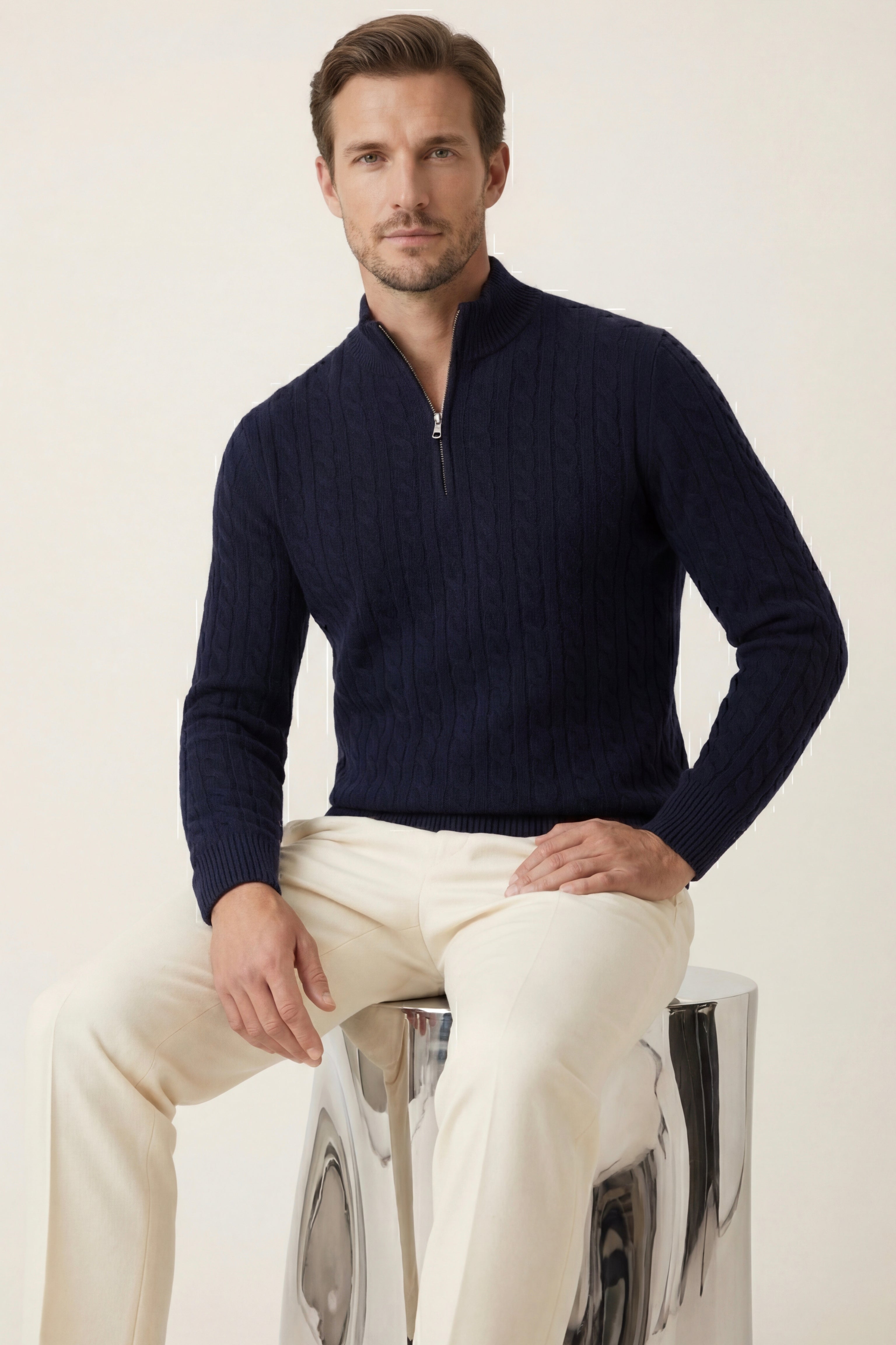Lerano Cashmere Half-Zip Knit Navy