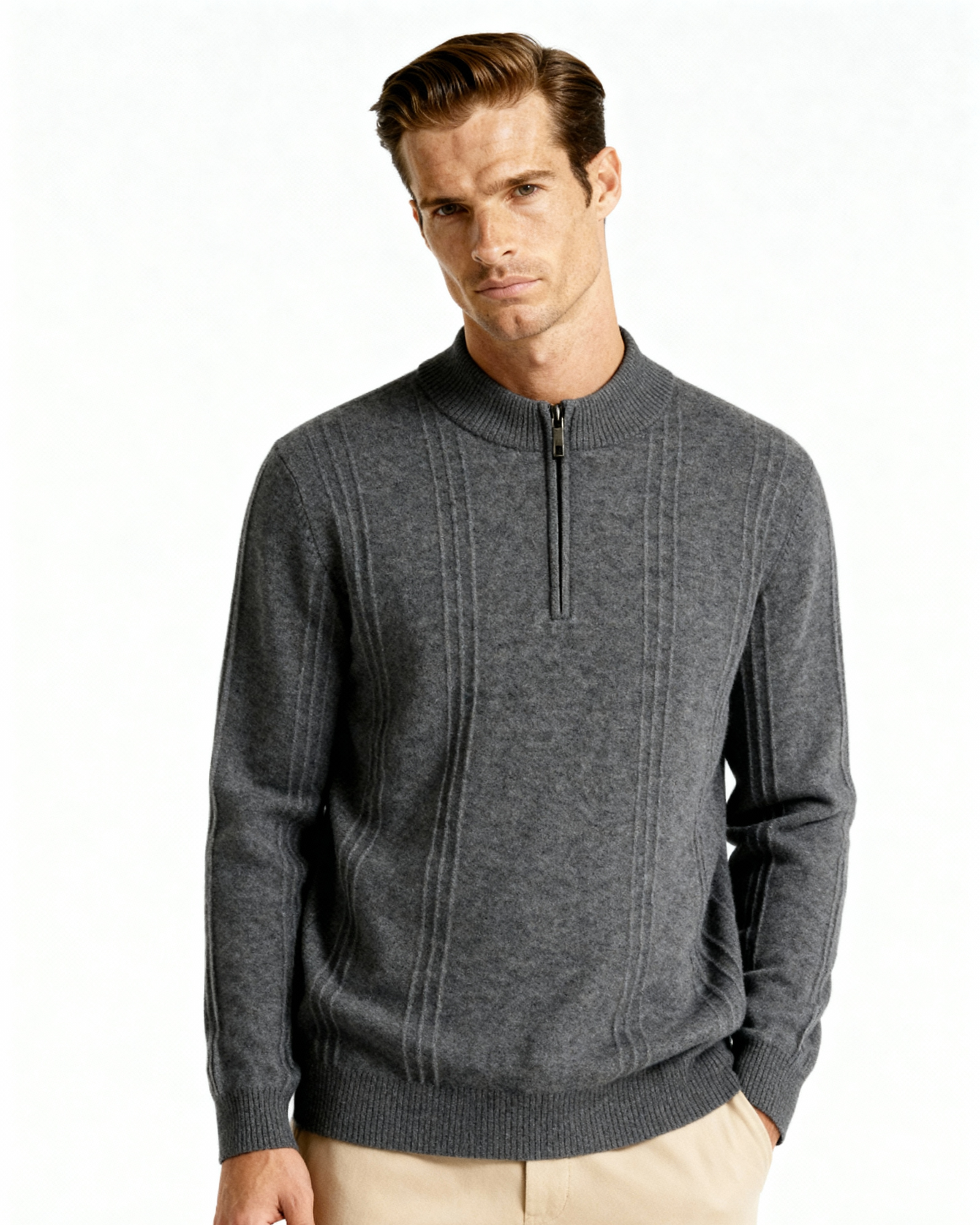 Cashmere Ribbed Half Zip