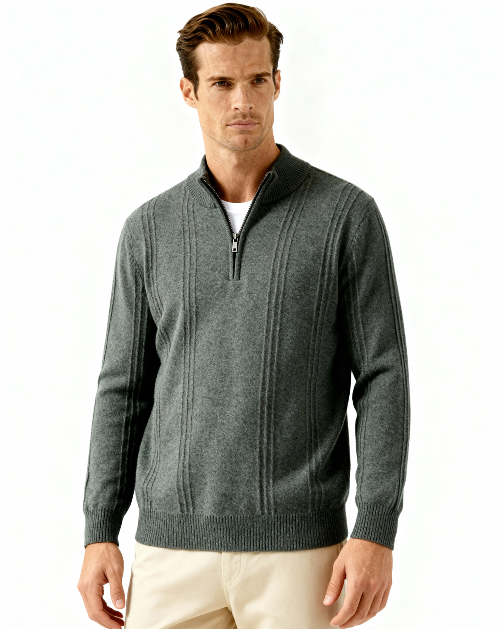Cashmere Ribbed Half Zip