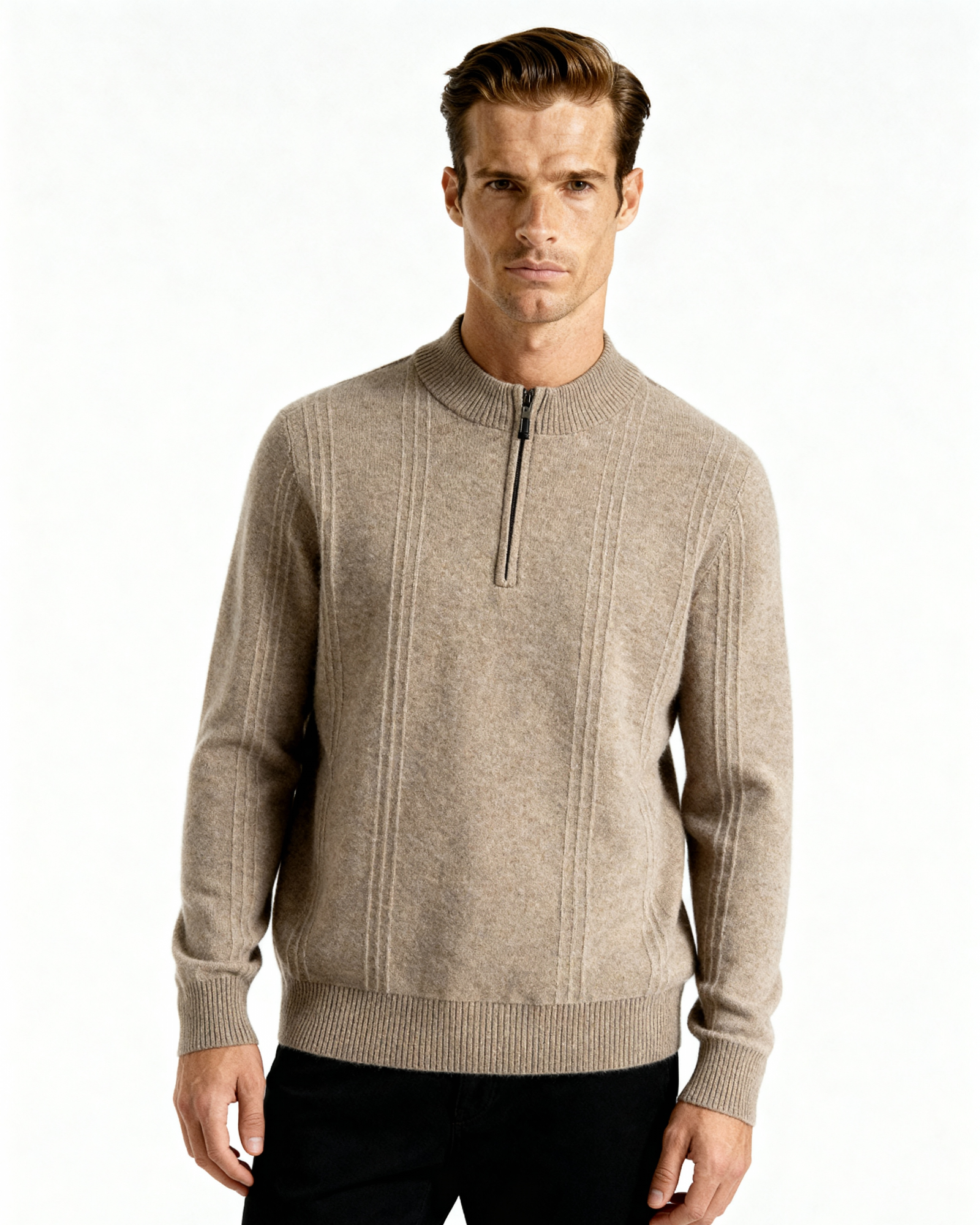 Cashmere Ribbed Half Zip