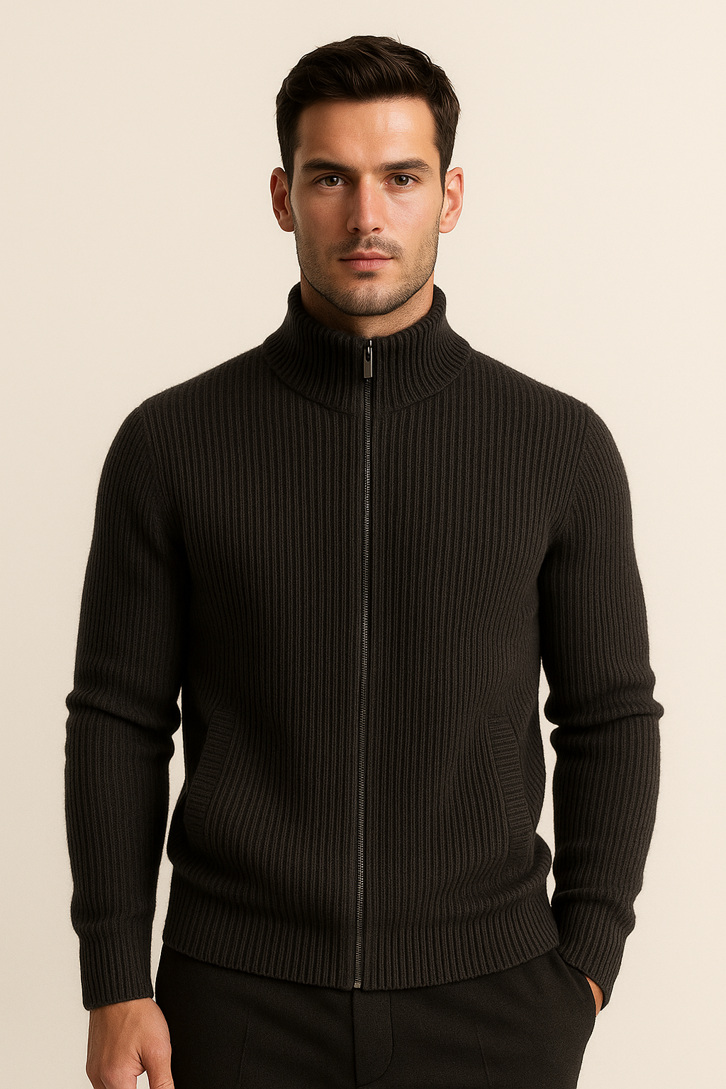 Sestino Merino Zip Knit Black