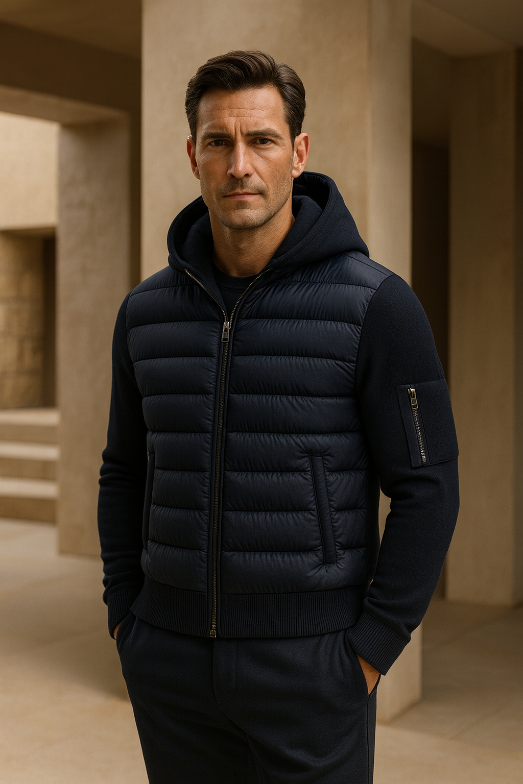 Valmero Hybrid Zip Jacket Navy