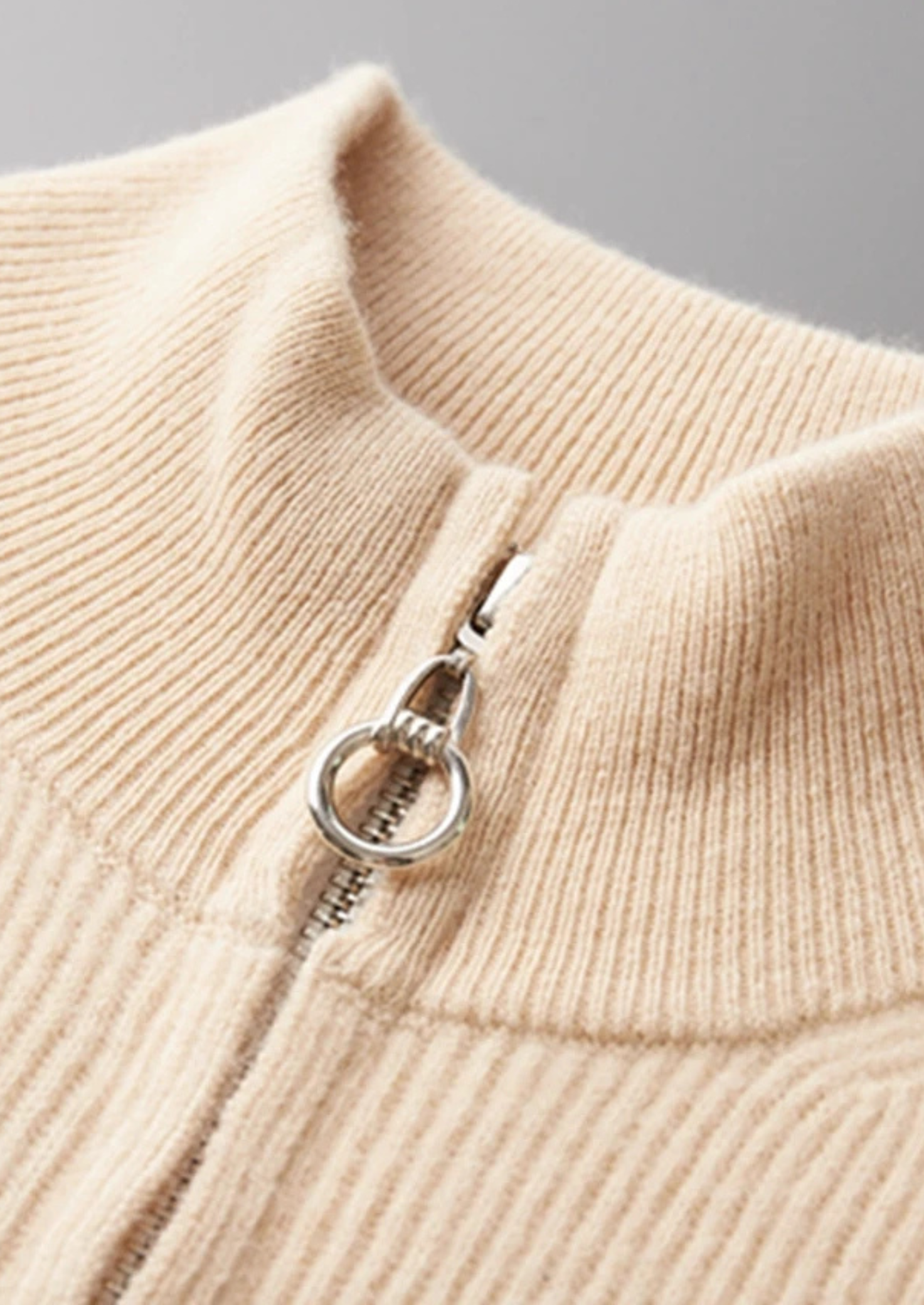 PURE EXTRA-FINE MERINO WOOL RIBBED ZIP CARDIGAN