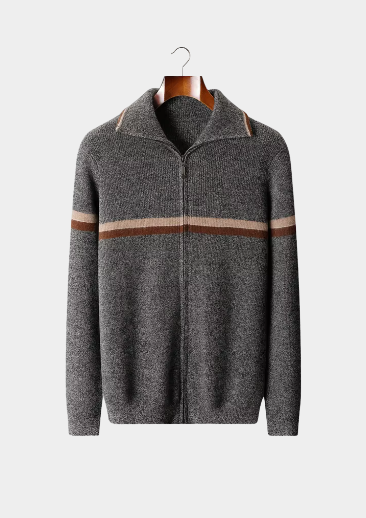 MERVENS CASHMERE STRIPED ZIP CARDIGAN