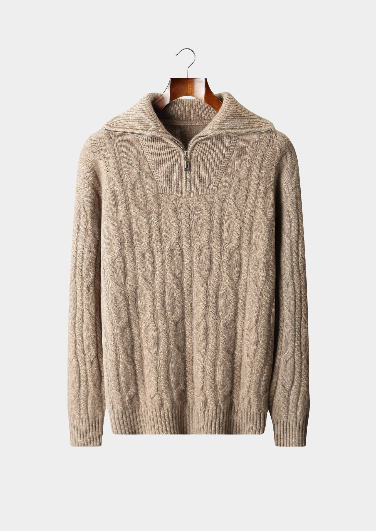 PURE CASHMERE CABLE HALF ZIP SWEATER