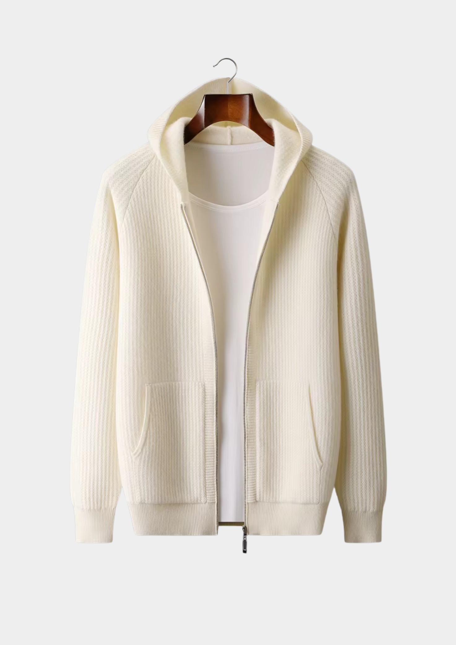 MERVENS PURE EXTRA-FINE MERINO WOOL RIBBED ZIPPER HOODIE