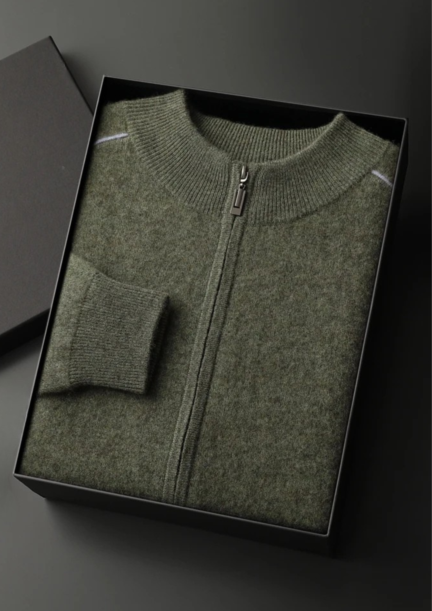 PREMIUM CASHMERE TWO TONE ZIP CARDIGAN