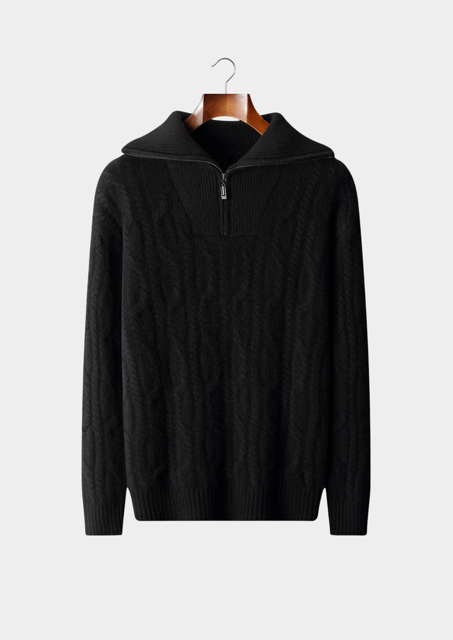 PURE CASHMERE CABLE HALF ZIP SWEATER