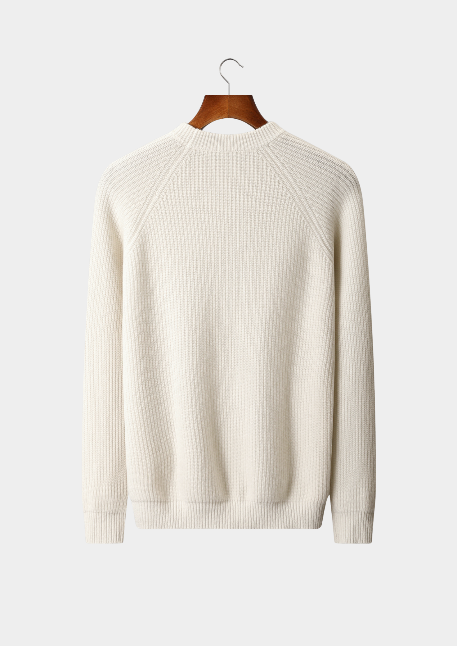 PURE EXTRA-FINE MERINO WOOL RIBBED RAGLAN CREWNECK