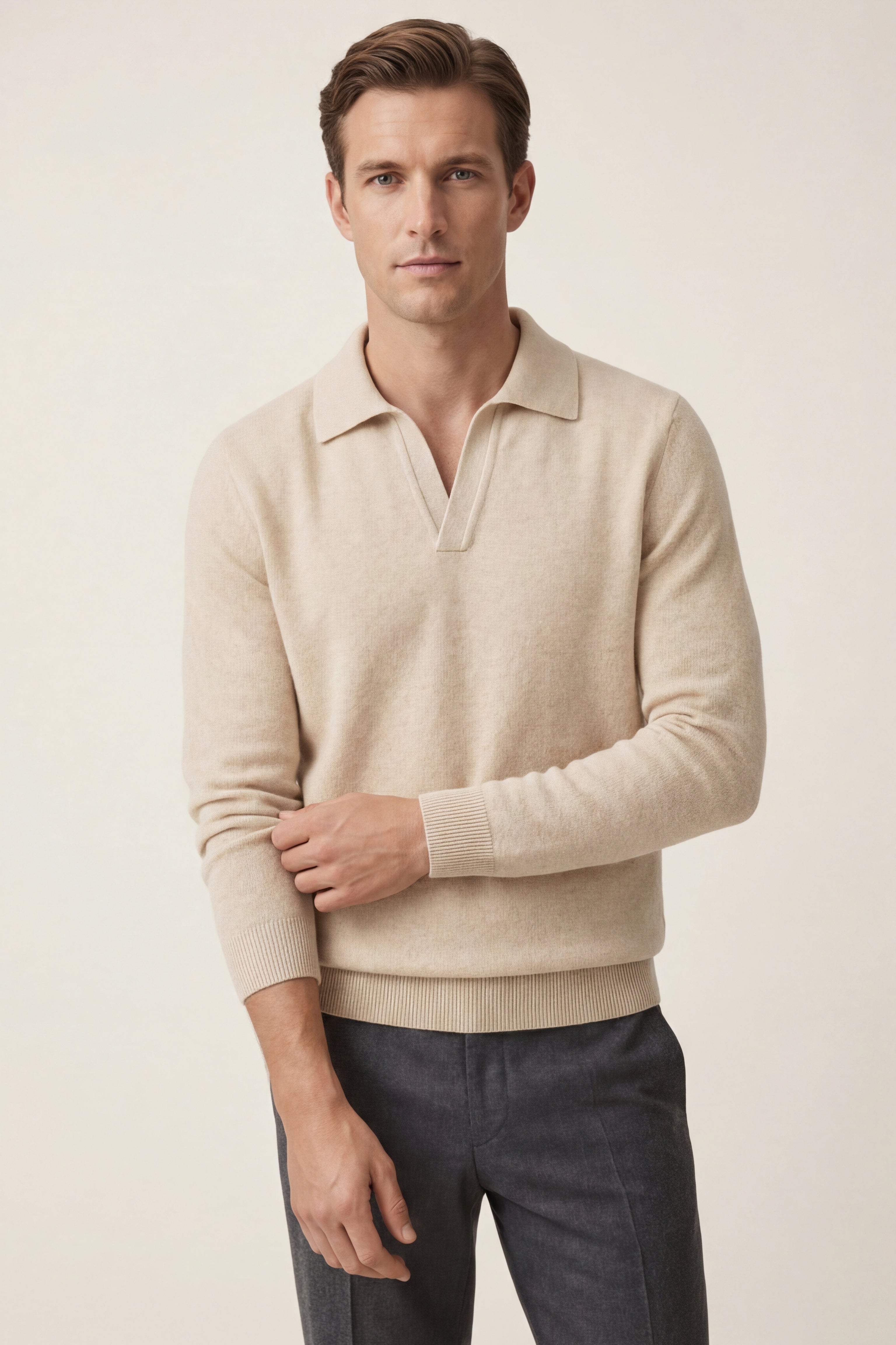 Marencio Cashmere Polo Knit Oatmeal