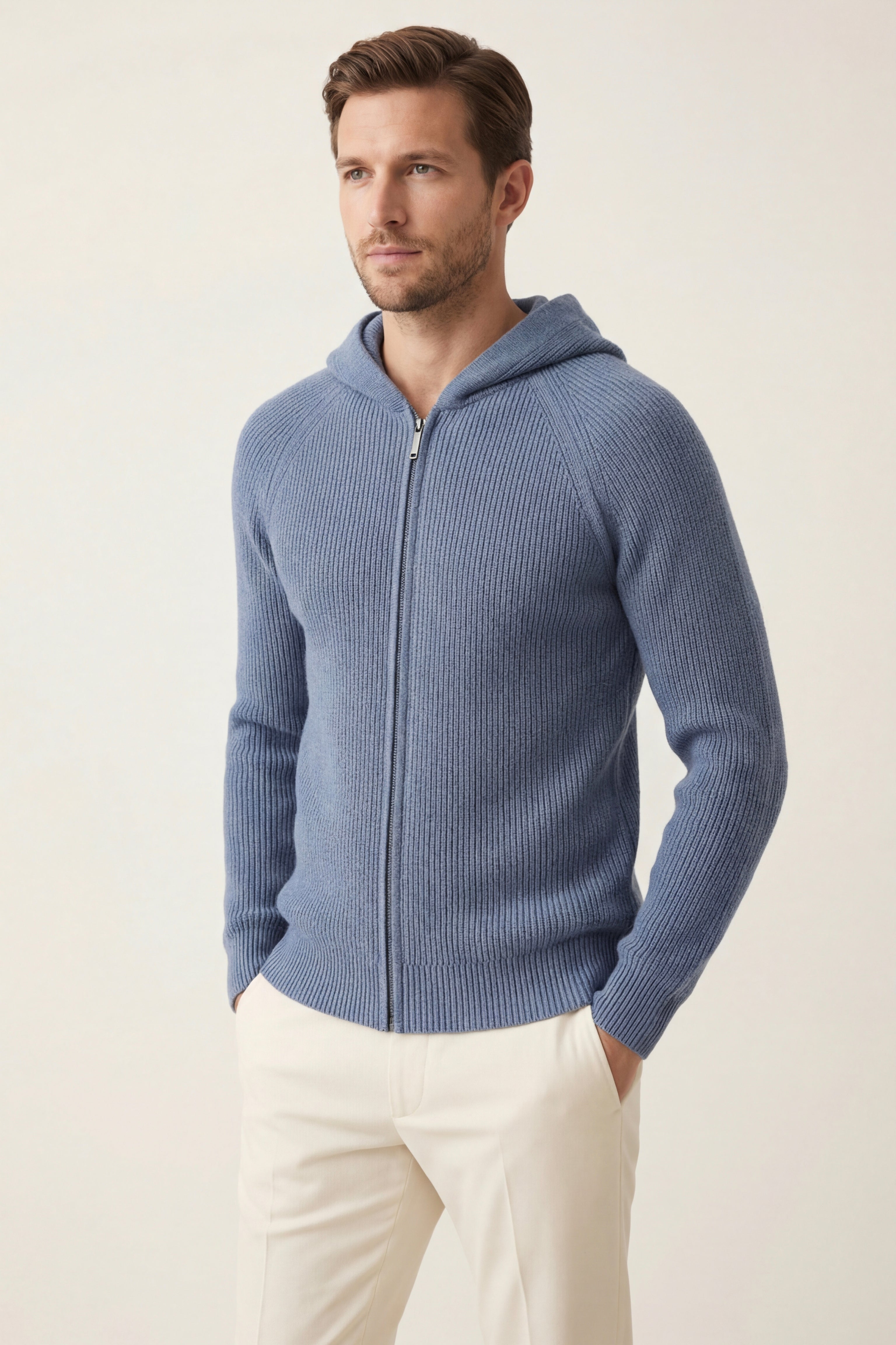Amalfi Merino Hooded Sweater Light Blue