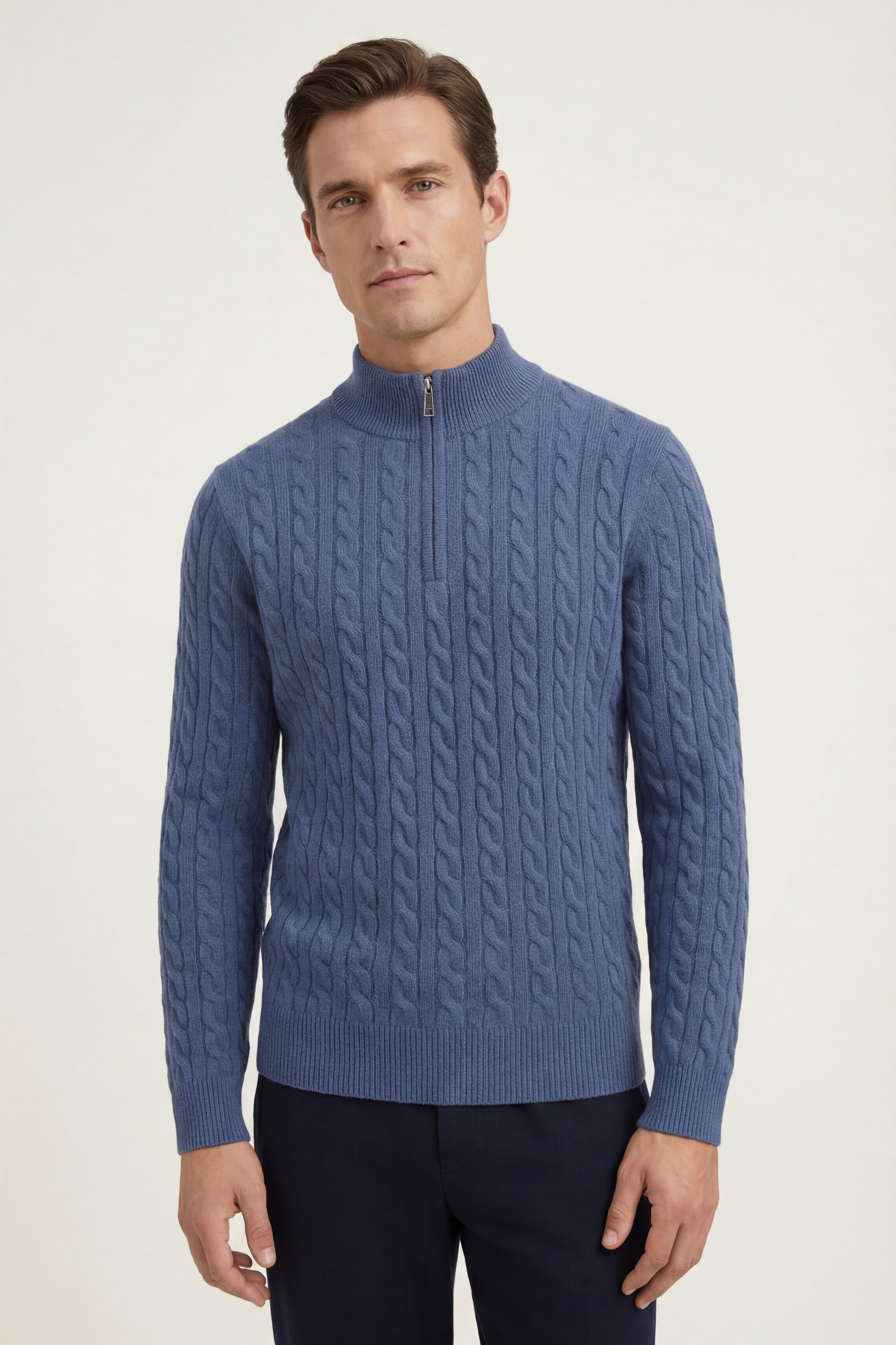 Lerano Cashmere Half-Zip Knit Blue