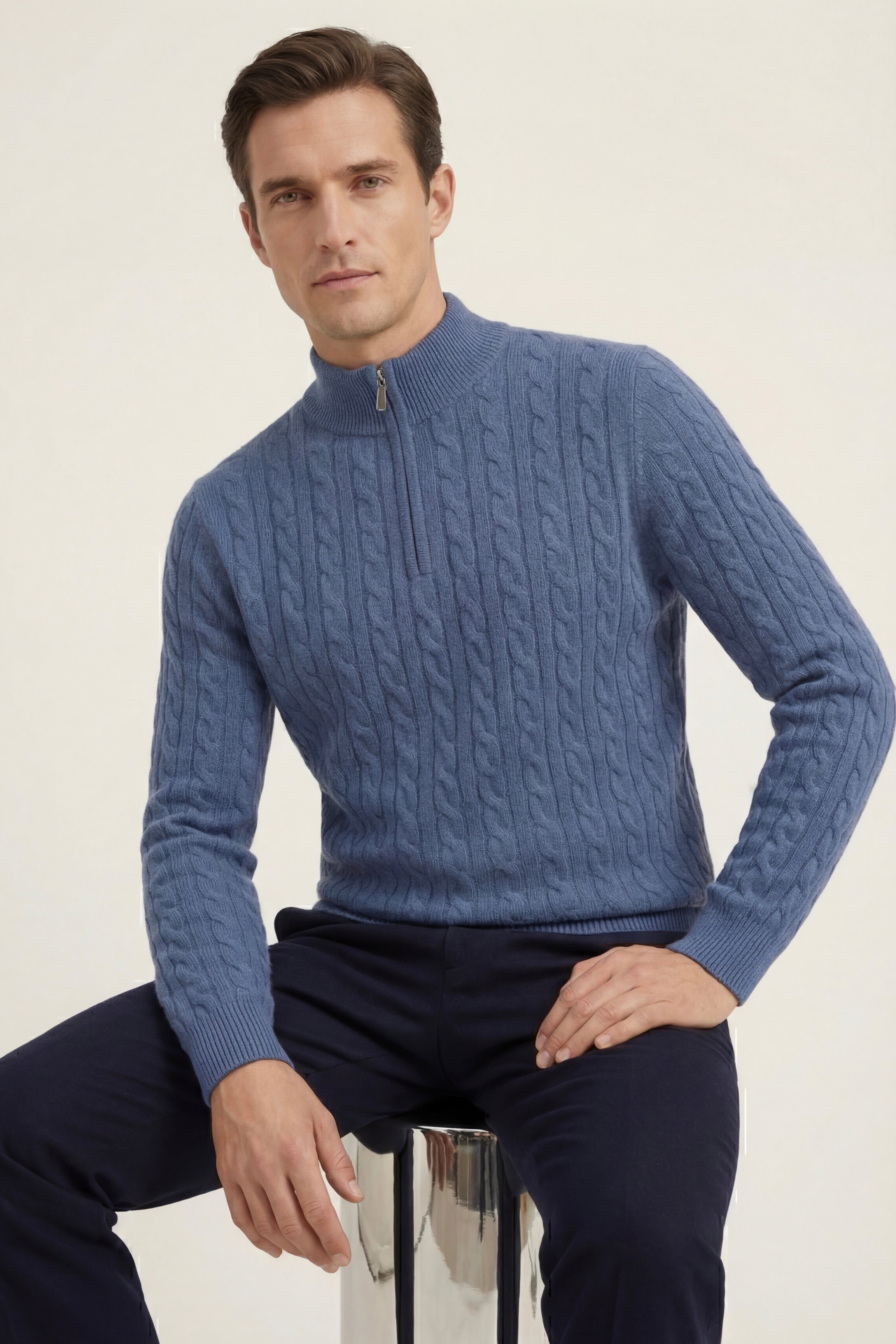 Lerano Cashmere Half-Zip Knit Blue