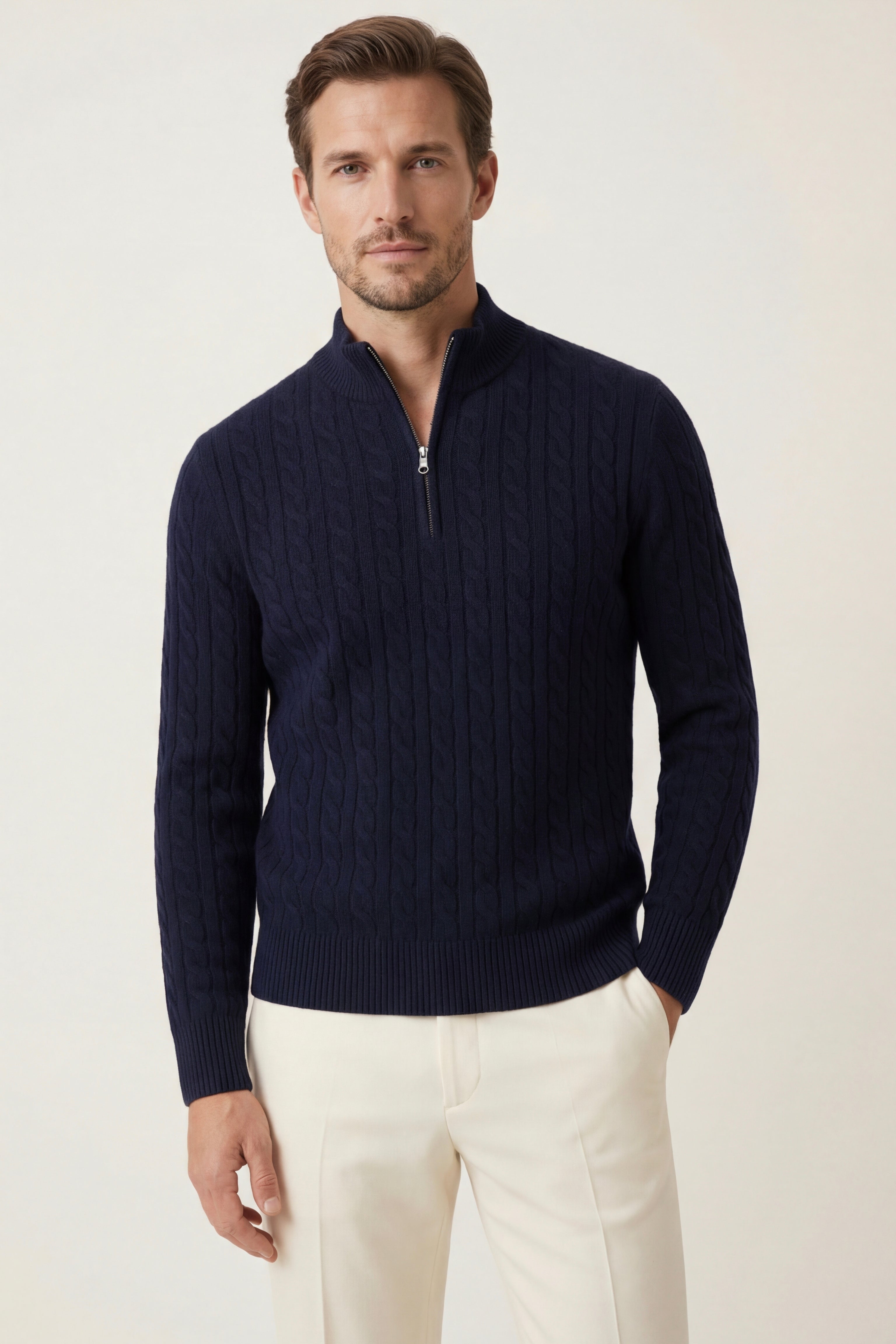 Lerano Cashmere Half-Zip Knit Navy