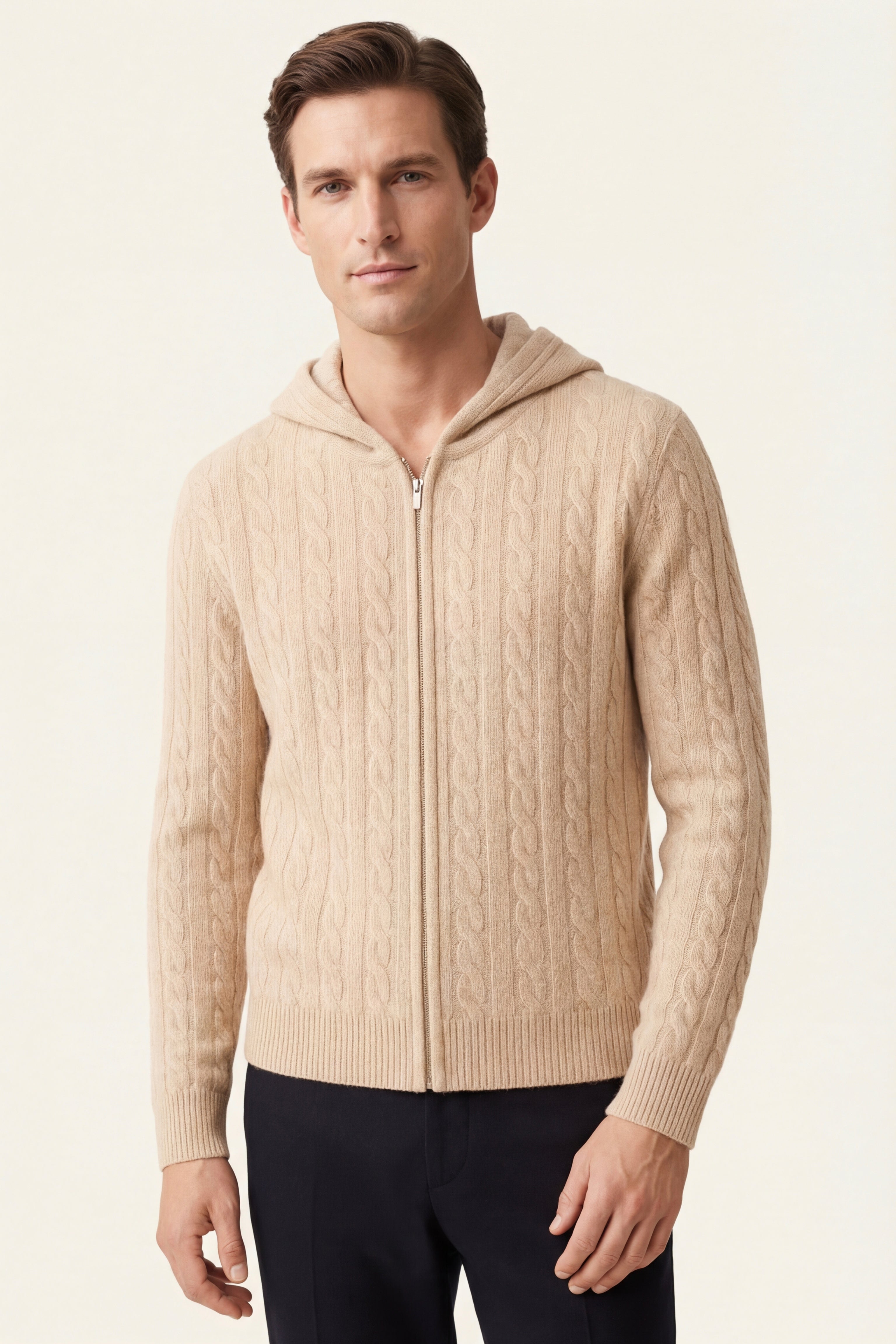 Talieri Hooded Cable Knit Beige