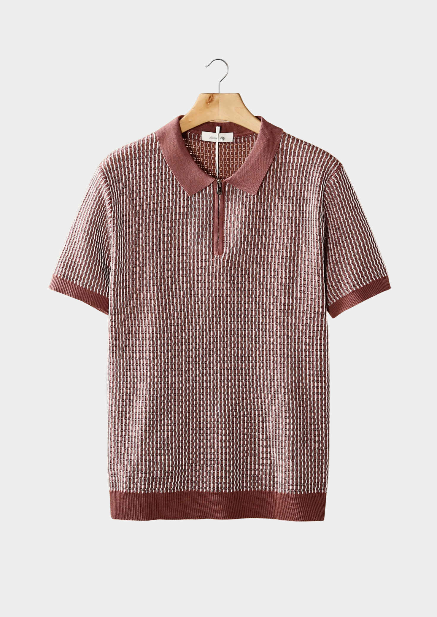 DUSTY ROSE GEOMETRIC TEXTURED ZIPPER POLO